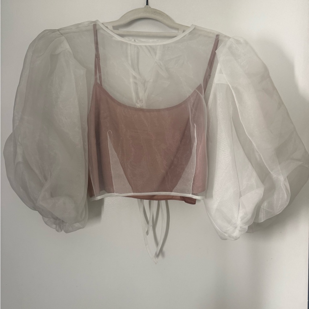 Amanda Uprichard Mesh Puff Sleeve Top size M
